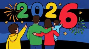 new year, 2026, family, celebration, fireworks, silhouettes, parents, children, togetherness, night sky, colorful, cartoon, future, eve, joy, watching, stars, beginning, festive, ai generated-10037268.jpg