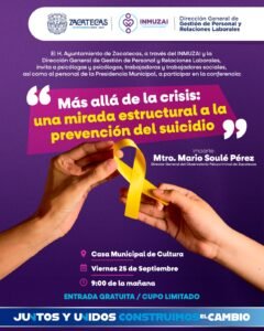 Ayuntamiento de Zacatecas impulsa conferencia sobre prevención del suicidio